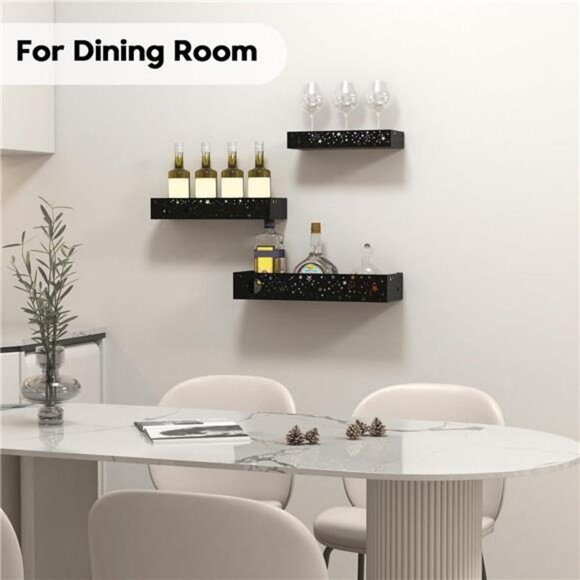 Moon and Stars Floating Wall Shelves Set of 3 Rustic Metal Wood Hanging Storage - Picture 2 of 7